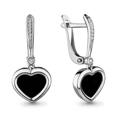 Серьги из серебра с фианитом и стеклом «Сердце»