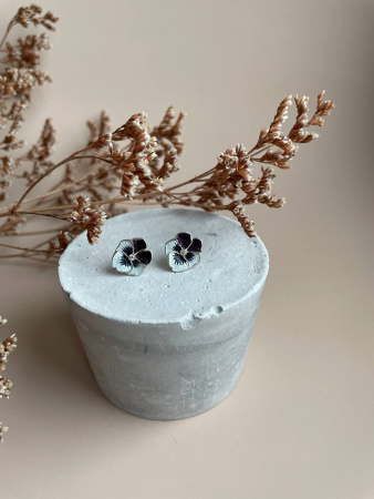 Серебряные пусеты «Анютины глазки» голубые