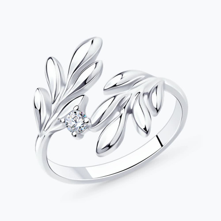 Кольцо из серебра с фианитами «Листья»