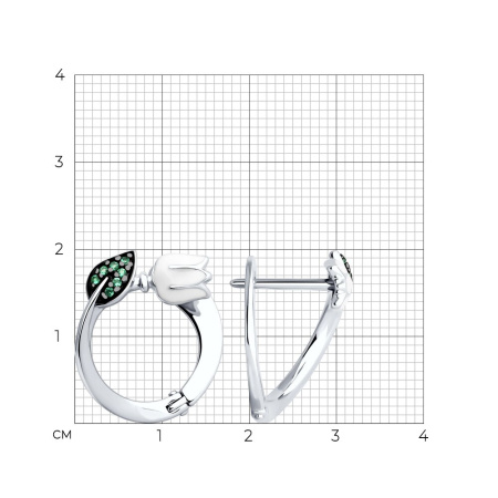 Серебряные серьги с эмалью и фианитами «Цветочек»