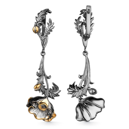 Длинные серьги из серебра «Маки»