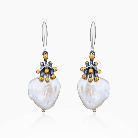 Серьги из серебра с камнем жемчуг барокко