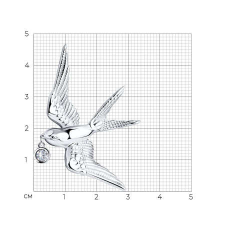 Брошь из серебра с фианитом «Ласточка»