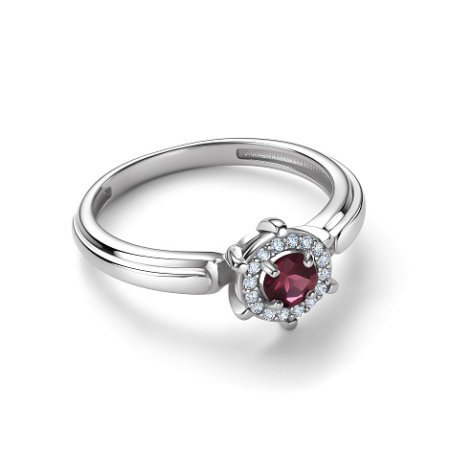 Кольцо из серебра с родолитом и фианитами