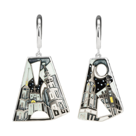 Серьги «Петербургские достопримечательности Ночь» из серебра с эмалью