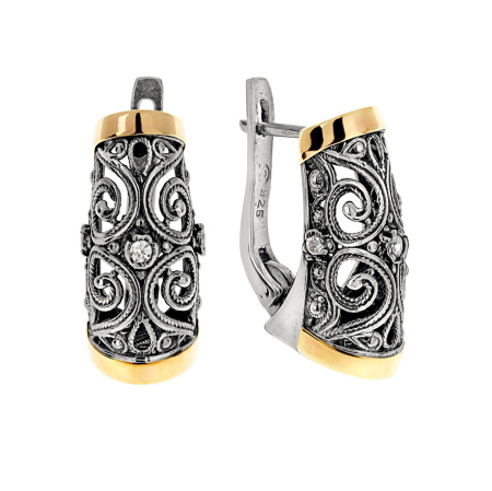 Серебряные серьги фианит и золото