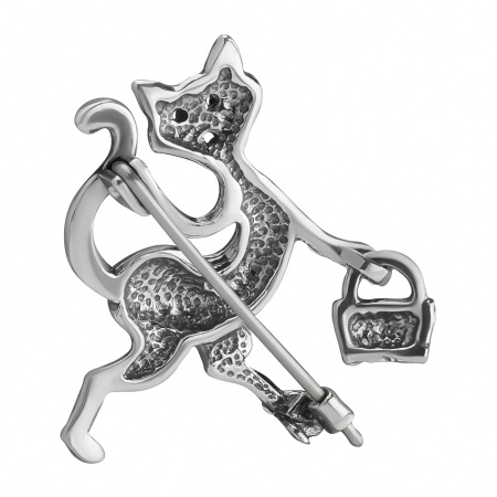 Брошь из серебра «Кошка-модница»