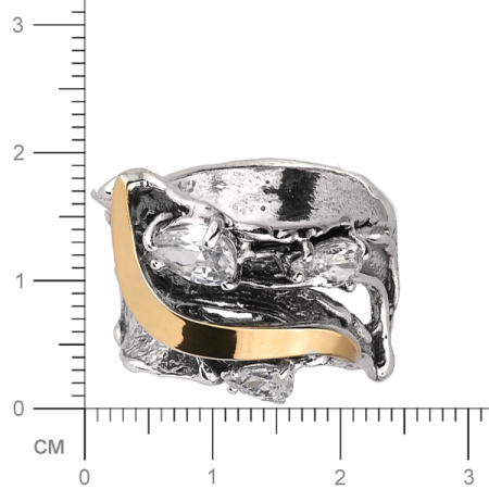 Кольцо из серебра с фианитом и золотом