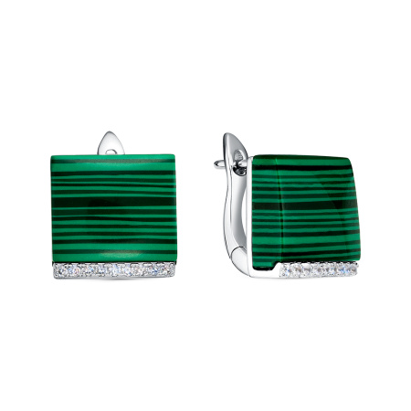 Серебряные серьги с малахитом и фианитами