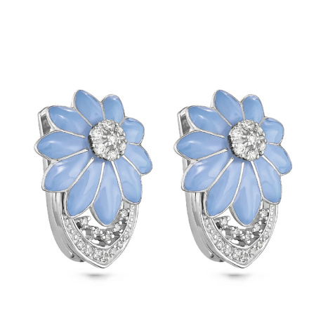 Серебряные серьги с фианитами и эмалью