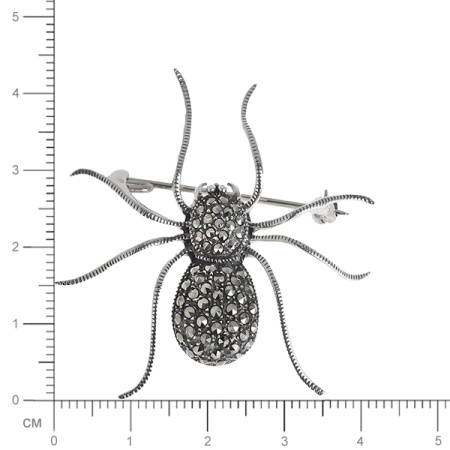 Серебряная брошь «Паучок» с марказитами Swarovski