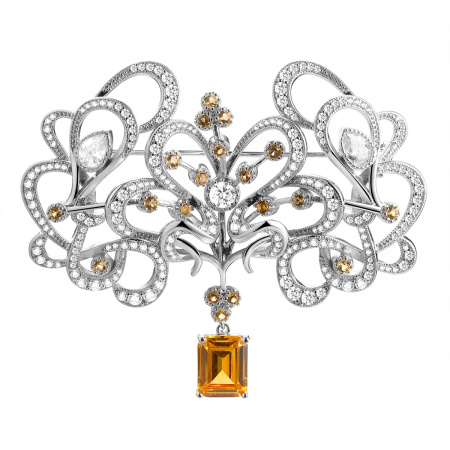 Серебряная брошь с кварцем и фианитами