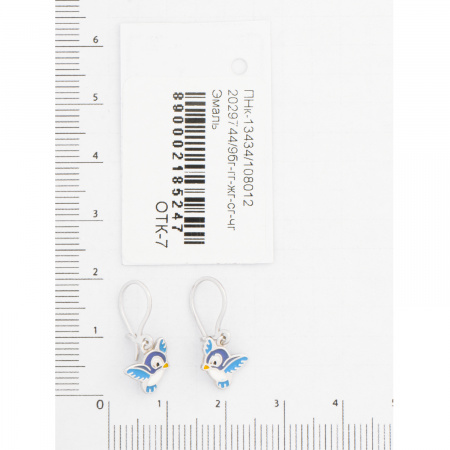 Детские серебряные серьги «Птичка» с эмалью