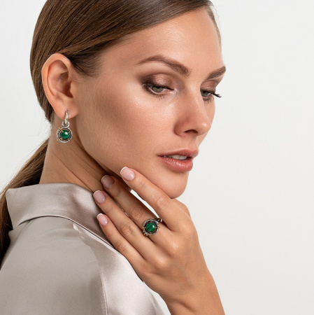 Серебряное кольцо «Ламинария» с малахитом