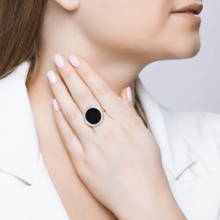 Серебряное кольцо с авантюриновым стеклом и фианитами