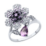 Кольцо из серебра с аметистом и фианитами «Цветок»