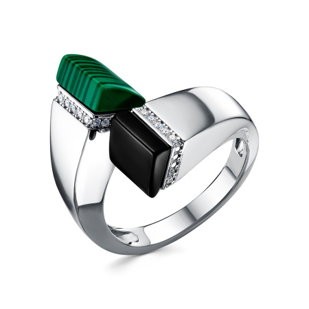 Серебряное кольцо с малахитом и ониксом