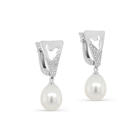 Серьги из серебра с жемчугом и фианитами