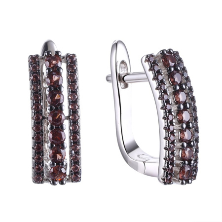 Серебряные серьги с фианитами «Brown»