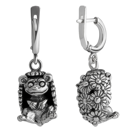 Серьги из серебра «Ёж в цветах»