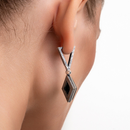 Серебряные серьги «Полуночный Лес» с ониксом