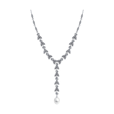 Колье из серебра с жемчугом и фианитами