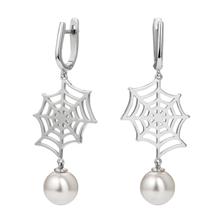 Серебряные серьги с жемчугом «Паутинка»
