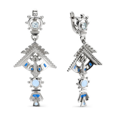 Серебряные серьги «Зодчество конек» с эмалью и топазами