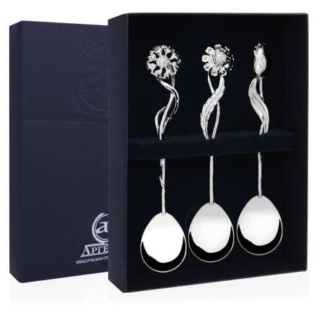 Серебряный набор «Букет» 3 чайные ложки