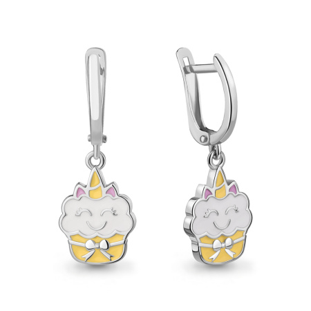 Серебряные серьги с эмалью «Единорог»