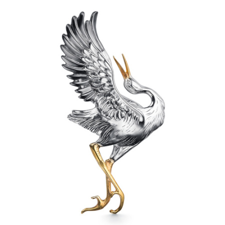 Серебряная брошь «Аист»