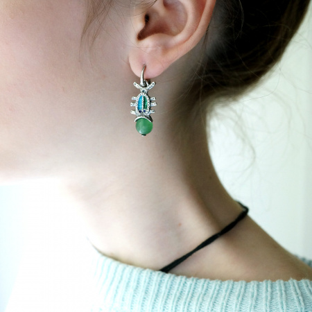 Серьги из серебра с эмалью «Окуни» с авантюрином