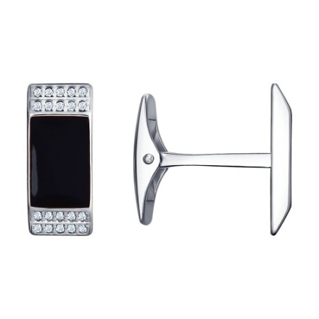 Серебряные запонки с эмалью и фианитами SOKOLOV