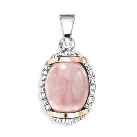Серебряный кулон с золотом и розовым кварцем