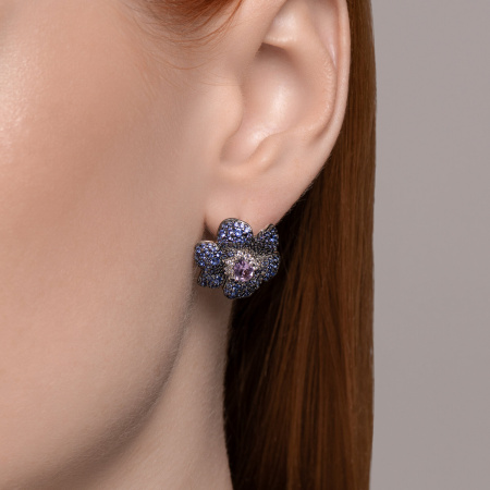 Серьги из серебра с аметистами и фианитами «Цветок»