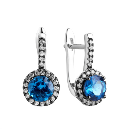 Серебряные серьги с лондон топазом и фианитами
