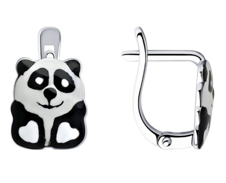 Серьги из серебра с эмалью «Панда»