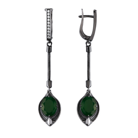 Серебряные серьги с ониксом и фианитами