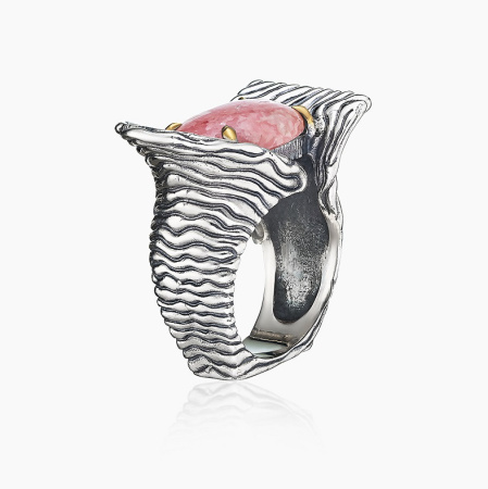 Серебряное кольцо «Родохрозитовая Лазурь» с родохрозитом