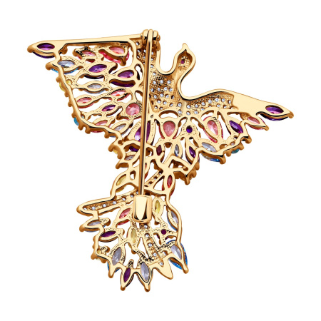 Брошь из золочёного серебра с фианитами «Птица»