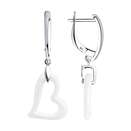 Серьги из серебра с керамическими вставками Сердечки