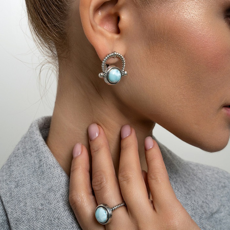 Серебряные серьги с ларимаром