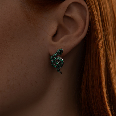 Серьги из серебра с фианитами «Змея»