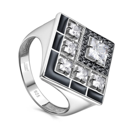 Кольцо из серебра с эмалью и фианитами