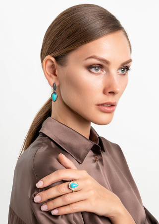 Серьги из серебра с бирюзой в позолоте