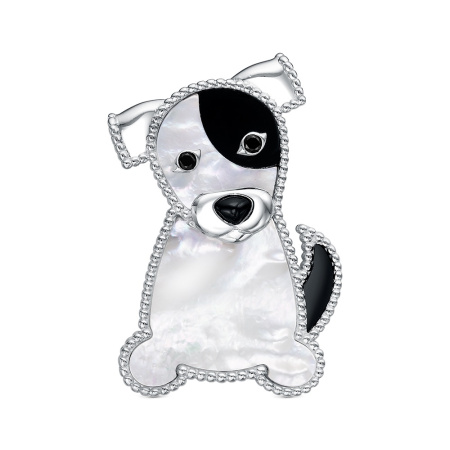 Брошь из серебра с перламутром «Собака»
