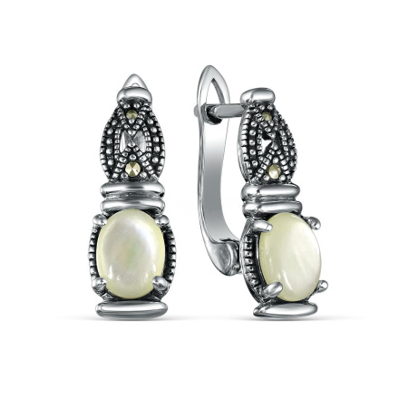 Серьги из серебра с натуральным перламутром и марказитами