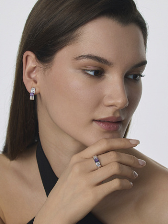 Кольцо из серебра с аметистом и фианитами