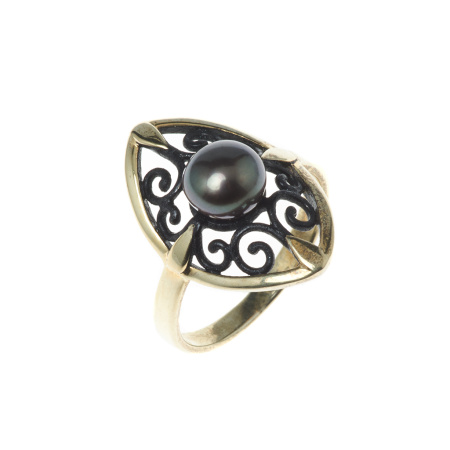 Серебряное кольцо с жемчугом и эмалью