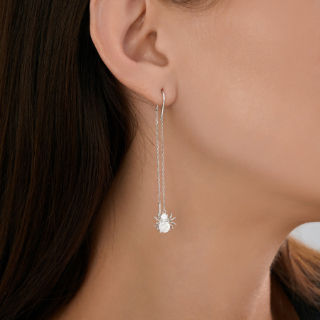 Серьги из серебра с фианитами «Муха»